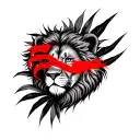 lion with claw Mark across eye in red hidden behind jungle leaves  tattoo design idea