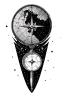 Some dot lines ,travaling , small compass, mysterious magnifying glass , air plane , map tattoo design idea