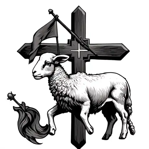 agnus dei a lamb with a flag and a cross tattoo design idea