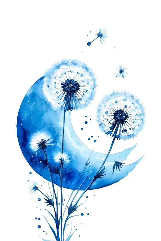 dandelion transforming thru life cycle in cresent moon orientation watercolor tattoo design idea