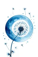 dandelion transforming thru life cycle in cresent moon orientation watercolor tattoo design idea