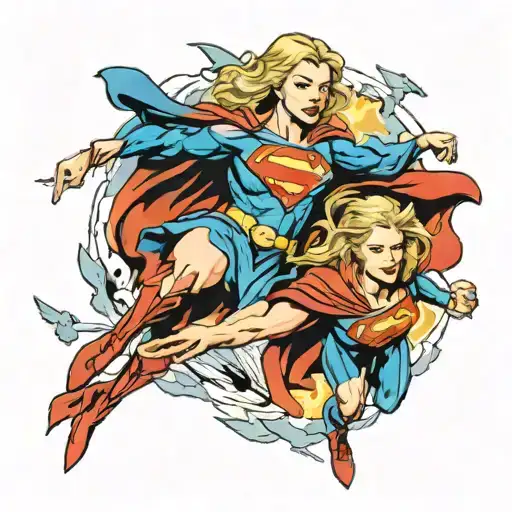 A mashup tattoo of Supergirl and Superman flying together in the phantom zone tattoo design idea