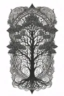 tree silhouette mirrored upside tattoo design idea
