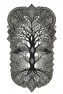 tree silhouette mirrored upside tattoo design idea