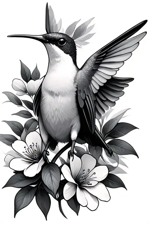 humming bird with flowers  tattoo design idea