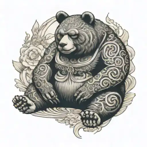 buddhist bear meditating tattoo design idea