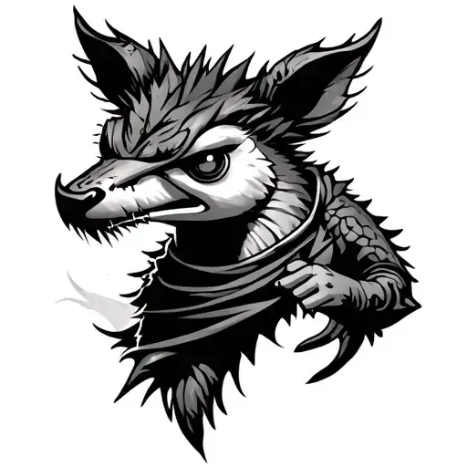 Make a Kangeroe tattoo  for a man  black and white with graffiti style and Game Style and ninja style    tattoo design idea