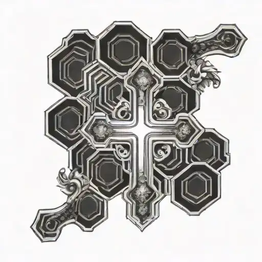 Cross in a honeycomb pattern for chest tattoo design idea