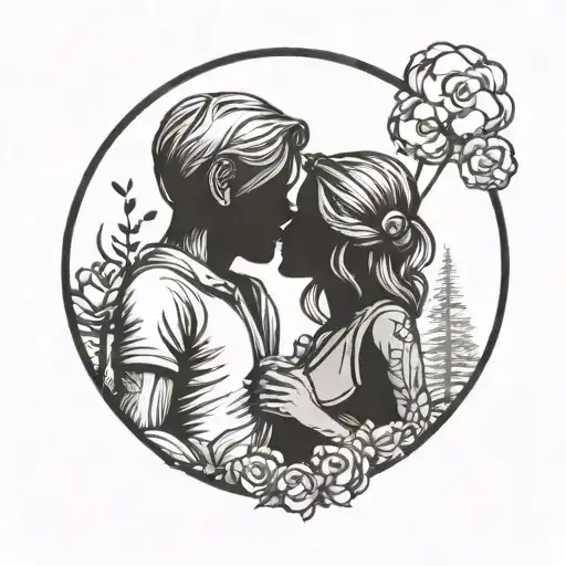 stick figure couple kissing tattoo design idea