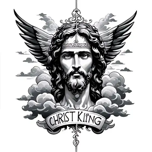 neck tattoo that says Christ is king with clouds around it  tattoo design idea