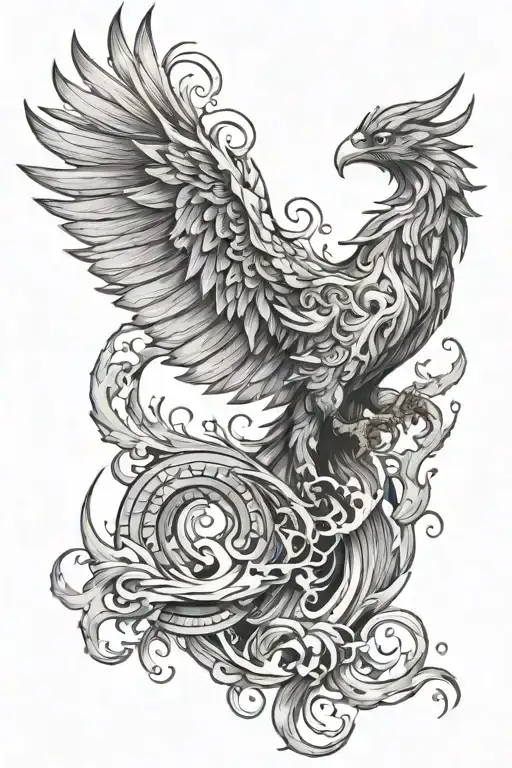 pheonix rising with dragon transforming into yon yang tattoo design idea