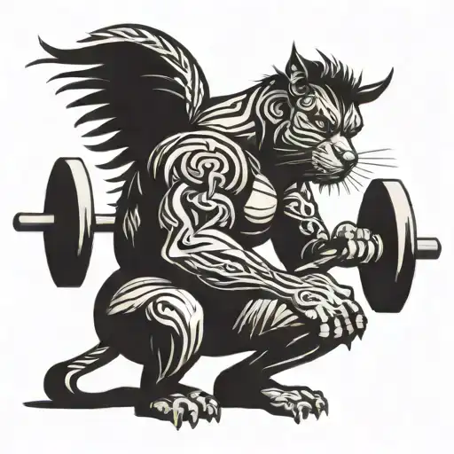 gym rat doing squats with barbell tattoo design idea