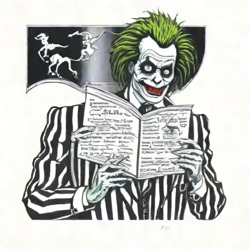 Beetlejuice looking at the handbook tattoo design idea