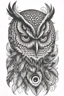 Owl head and peacock feather tattoo design idea