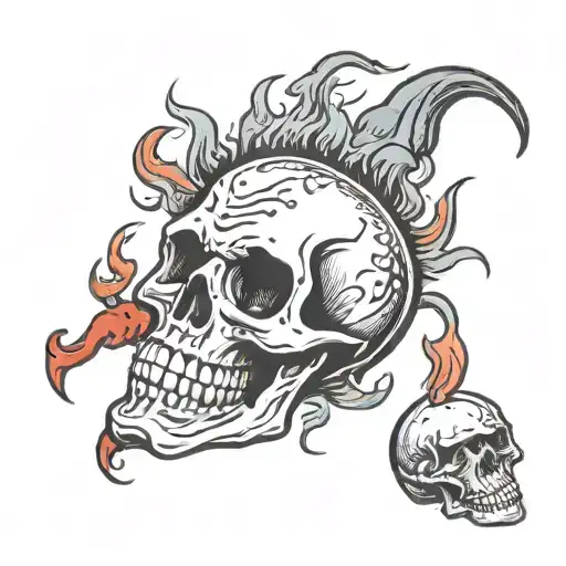 Hot pepper with flame throwing skull tattoo design idea