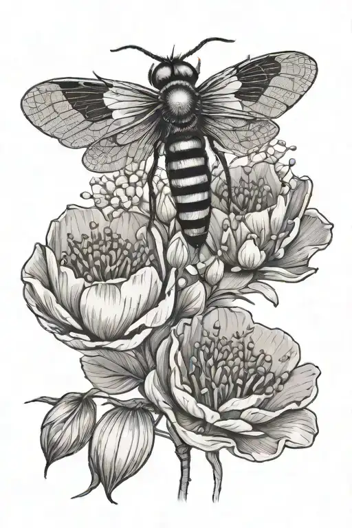poppy lilly of the valley bee dragonfly tattoo design idea