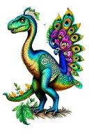 dinosaur peacock space tattoo design idea