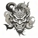 oni mask split in half tattoo design idea