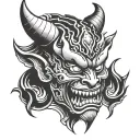 oni mask split in half tattoo design idea