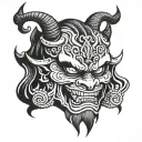 oni mask split in half tattoo design idea