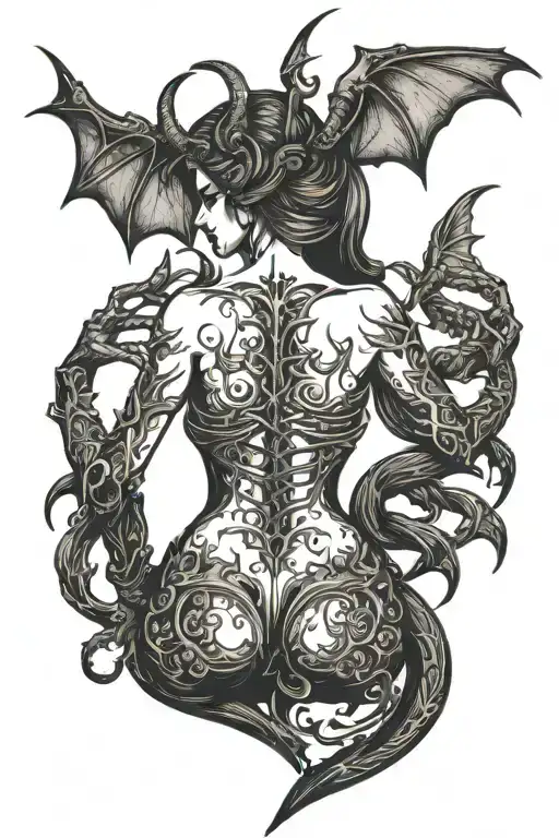 succubus full body back view for shoulder  tattoo design idea
