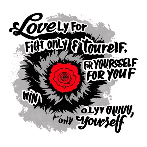 red gaara symbol with the quote in black Love only for yourself, fight only for yourself; for you win only for yourself tattoo design idea