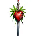 a heart pierced with a dagger, marijuana leaves in the background tattoo design idea