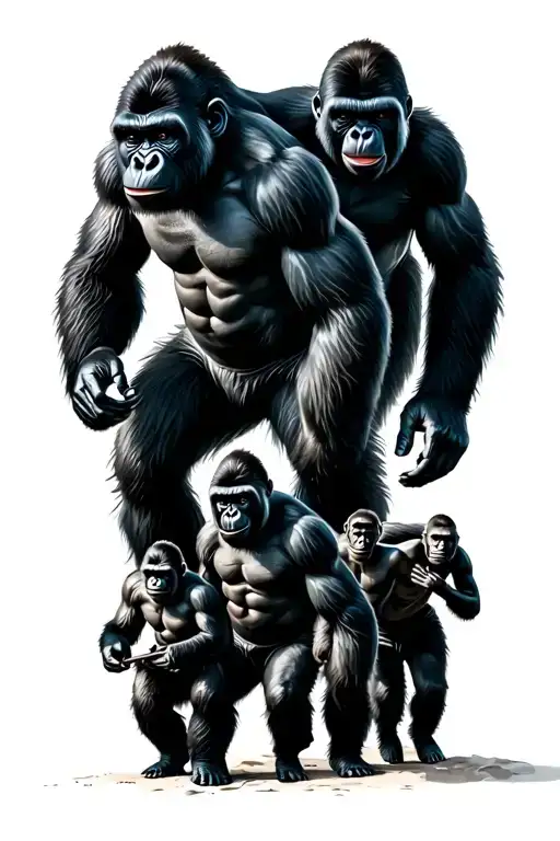 Gorilla family hiking tattoo design idea
