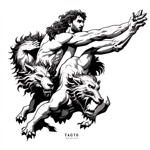 hercules taming cerberus 3 heads tattoo design idea