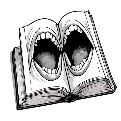 an open bible with mouths inside it tattoo design idea