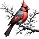 create Japanese style cardinal bird with simple cross running through it tattoo design idea