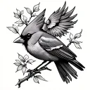create Japanese style cardinal bird with simple cross running through it tattoo design idea
