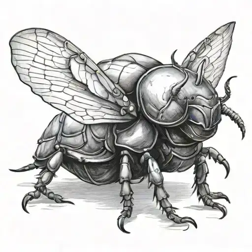 realistic rhino beetle with wings open tattoo design idea