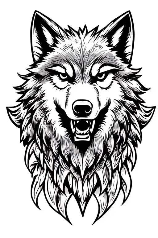 norse fenrir wolf head looking forward  tattoo design idea