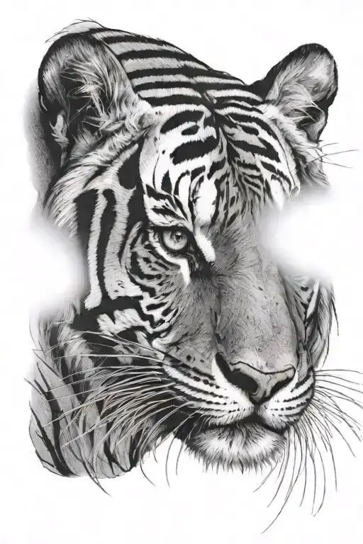 a tigress with a sad look, with scars on her face tattoo design idea