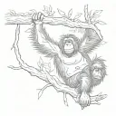 orangutan hanging from tree branch tattoo design idea