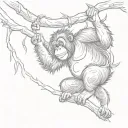 orangutan hanging from tree branch tattoo design idea