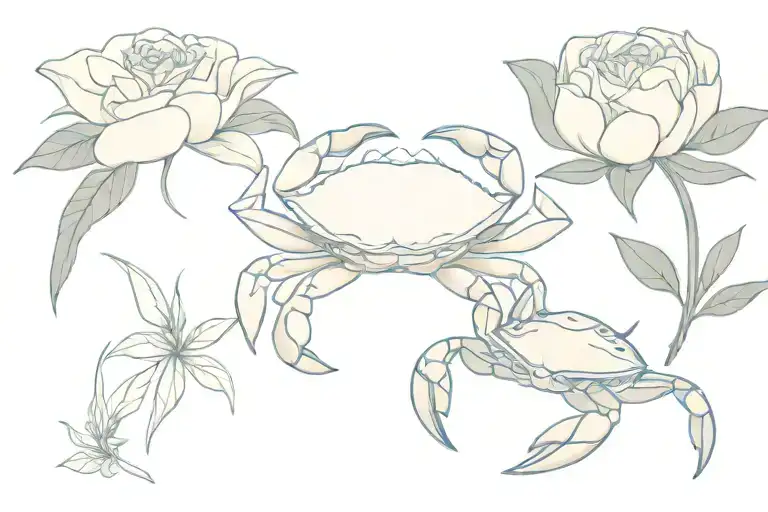 gardenia and blue crab tattoo design idea