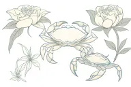 gardenia and blue crab tattoo design idea