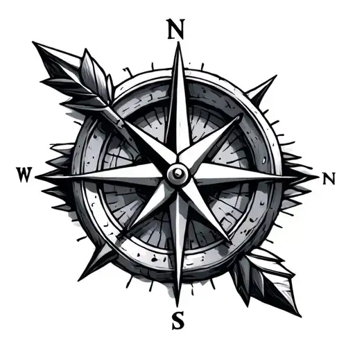 arrow and simple compass tattoo design idea