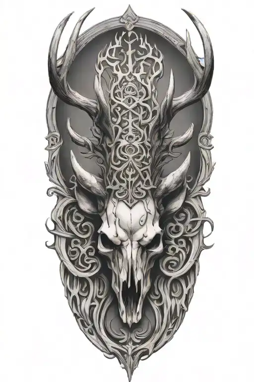 powerful stag skull tattoo design idea