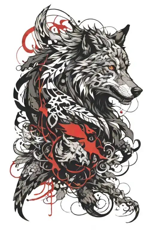wolf and dragon tattoo design idea