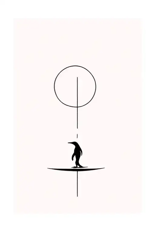 penguin surfing wave with energy tattoo design idea