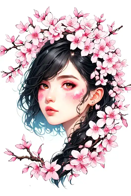 Moon cherry blossom tattoo design idea