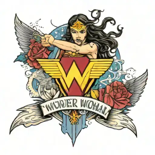 wonder woman lazo with names andrea and angelica tattoo design idea