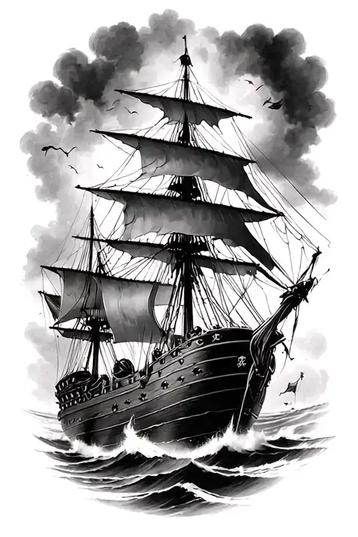 pirate ship battling a craken fighting tattoo design idea