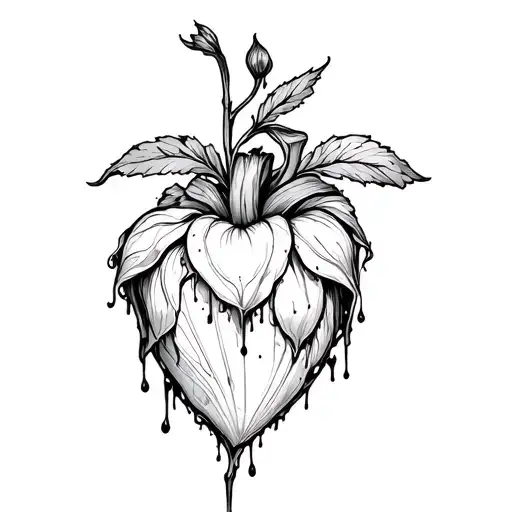 bleeding heart flower daggar tattoo design idea