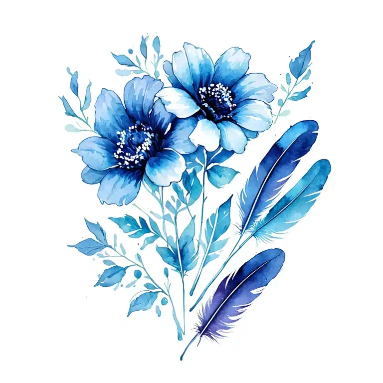 2 flowers and 5 feathers tattoo design idea