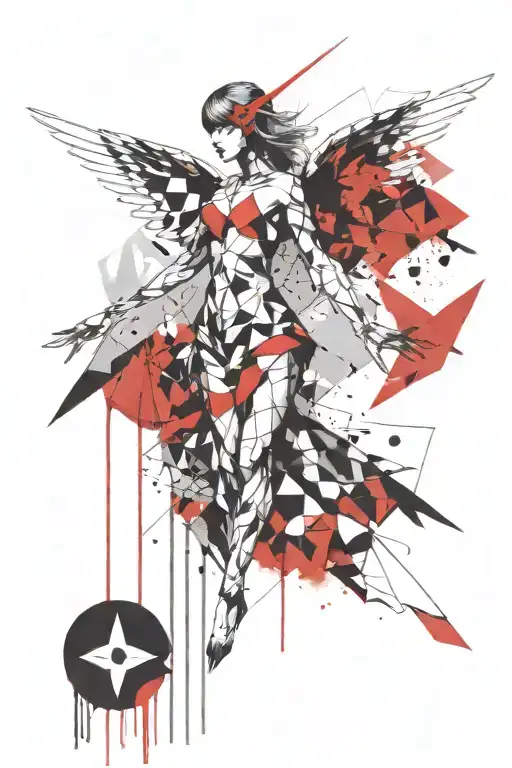 swift bird, fallen angel, geometric figures emerging tattoo design idea