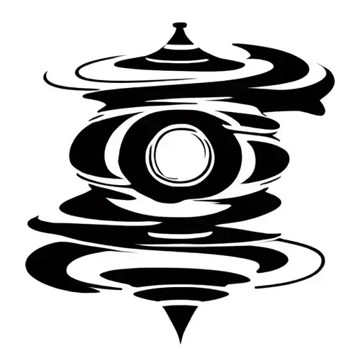 Black and white minimalist illustration of a spinning top. Simple smooth lines, without unnecessary details and textures. Classic shape: tattoo design idea